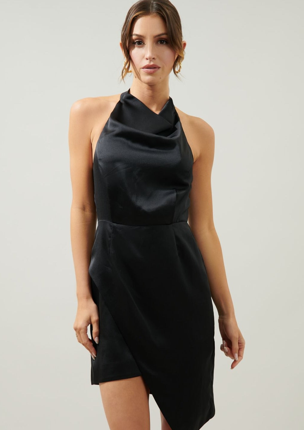 Satin Asymmetrical Halter Mini Dress – Jawbreaker Boutique