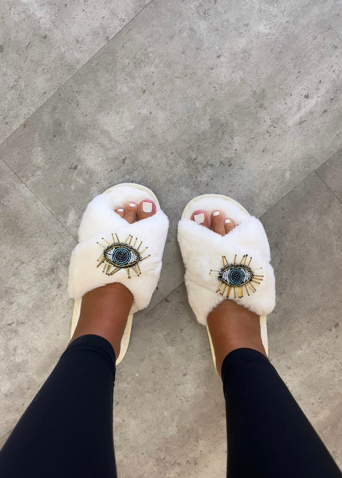 Fluffy Evil Eye Slippers