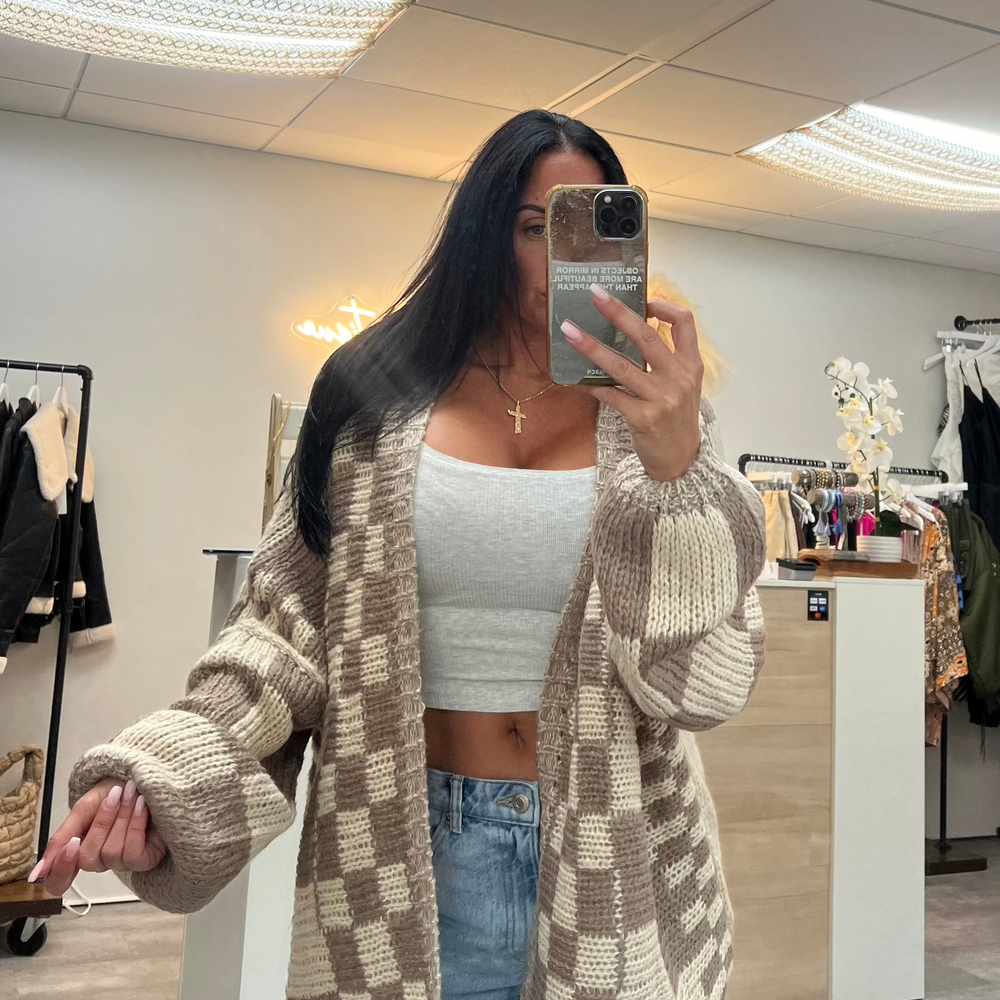 Oversized Checkmate Cardigan