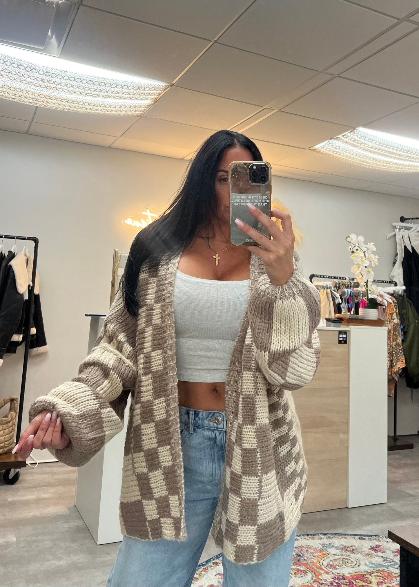 Oversized Checkmate Cardigan