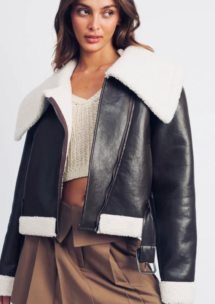 Faux Leather & Sherpa Jacket