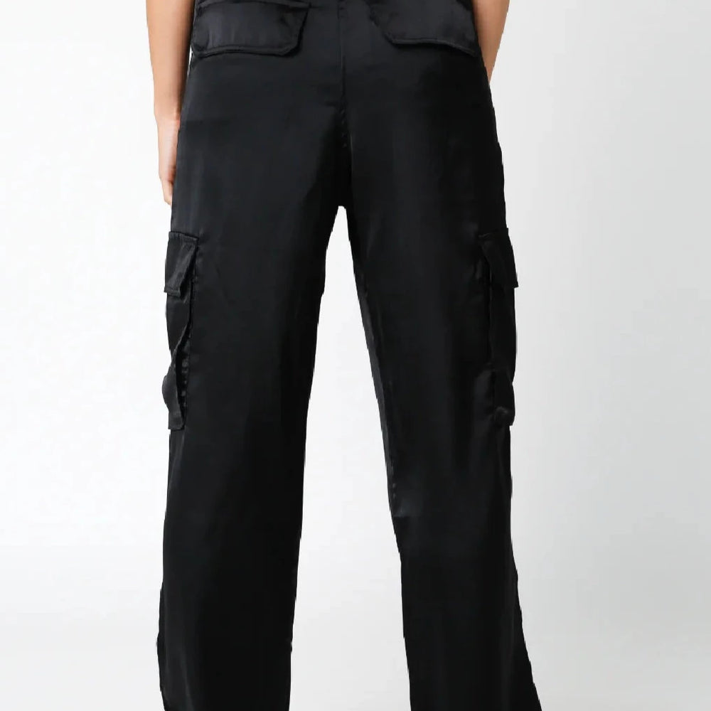 Black Satin Cargo Pants